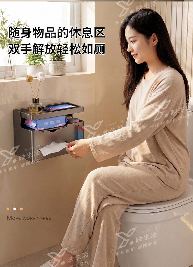 Bathroom Toilet Paper Holder Wall-Mounted Tissue Box Towel Storage Rack Storage Box Toilet Side Paper Roll Holder